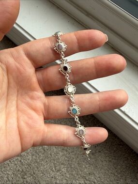 Vintage Sterling Silver 925 Pastel Multi-Stone Bracelet